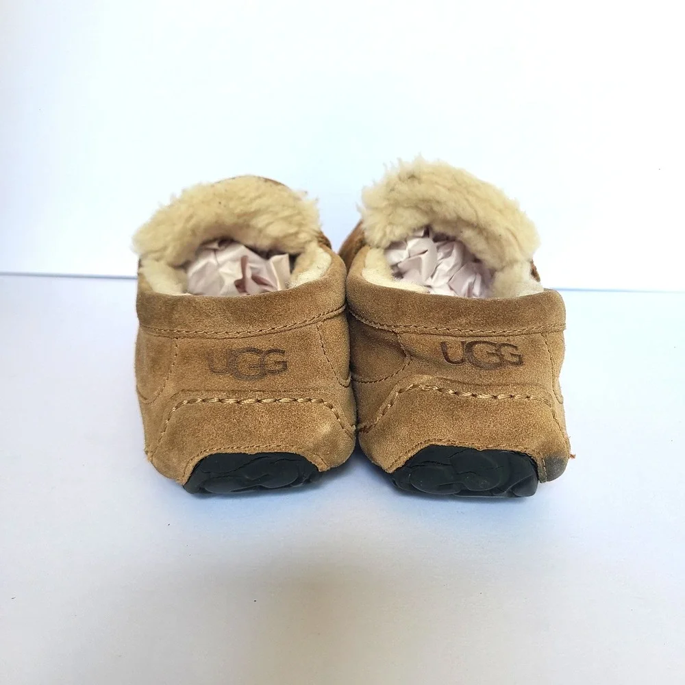 UGG Mens US 10 Ascot‎ Moccasin Moc Slippers Suede Shearling Lined Wool Tan Brown